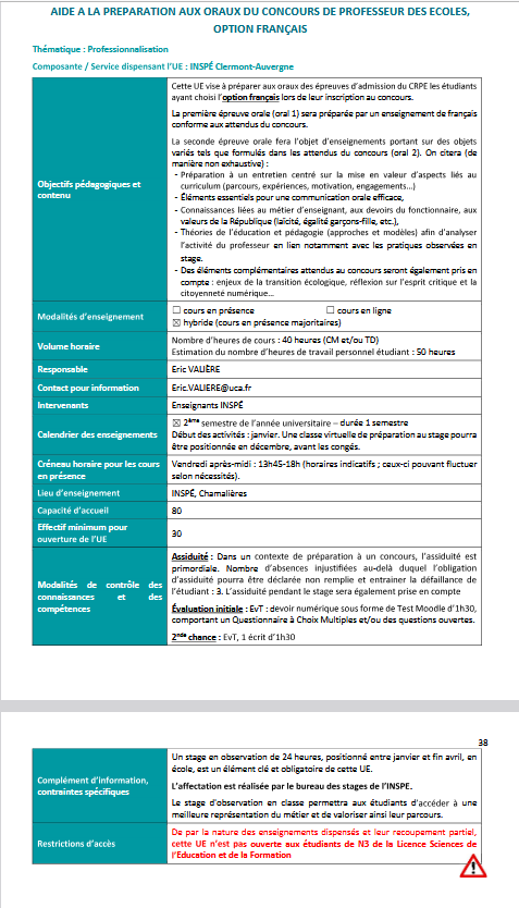 UE prépa concours option Français